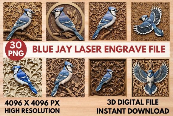 3D Blue Jay Laser Engrave File for Makers