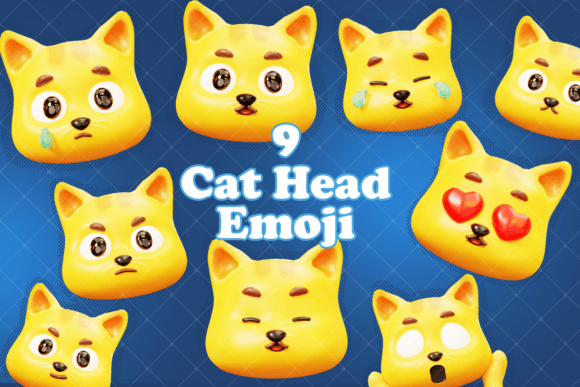 3D Cat Head Character Emoji, Expression