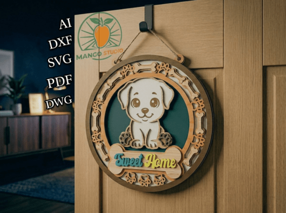 3D Dog Home Sweet Home Layered Sig