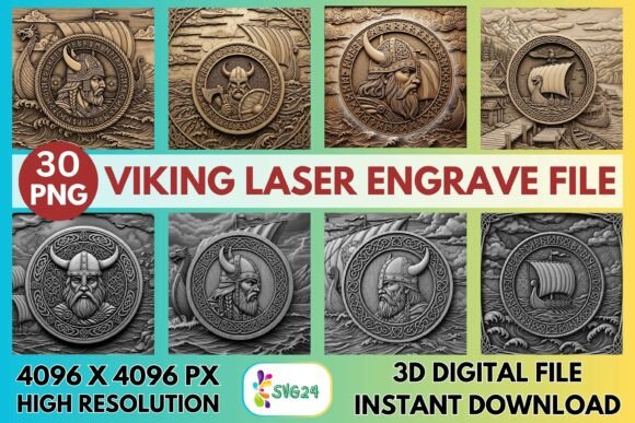 3D Viking Laser Engrave PNG File