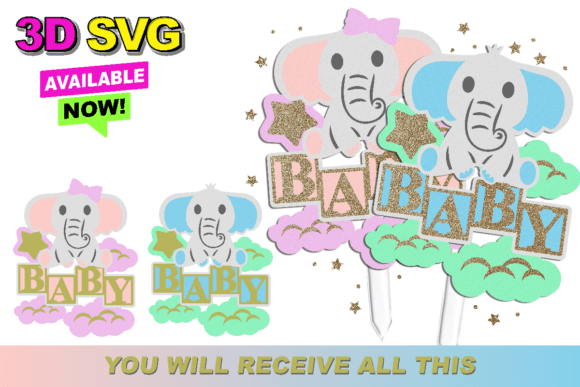 Baby Elephant Topper 3D SVG