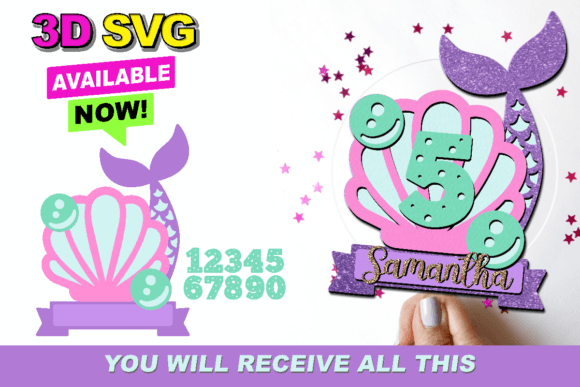 Mermaid Cake Topper 3D SVG for Instant Crafting