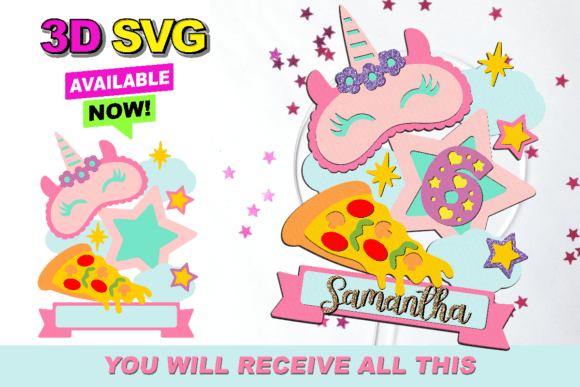 Sleepover Pizza Cake Topper 3D SVG