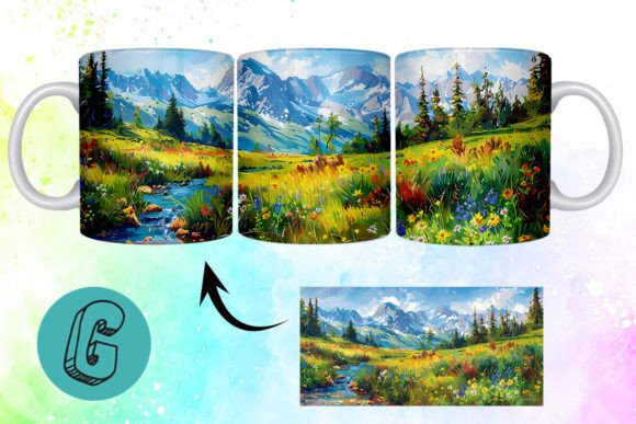 Transform Your Creative Space with the 3D Oil Paint Mountain Mug Wrap 20