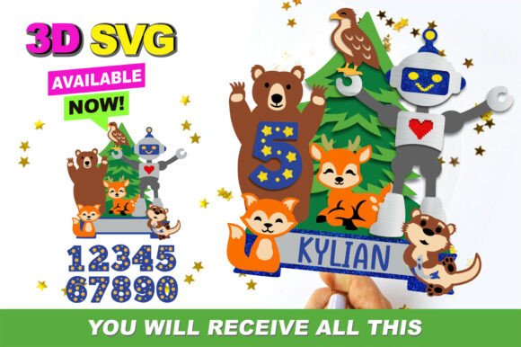 Unlocking Creative Potential with Robot and Nature Numbers Topper 3D SVG